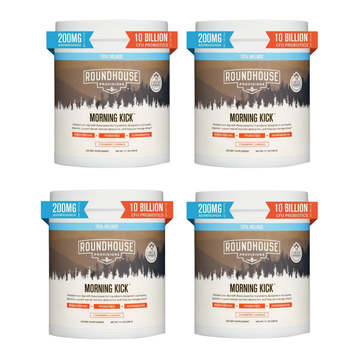 ROUNDHOUSE PROVISION Morning Kick Superfood Drink – Zero Sugar Greens with Ashwagandha, Collagen & Probiotics – Strawberry Lemonade – 30 Servings Each – Pack of 4